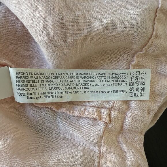 Zara Small 100% Linen Pink Cropped Oversized Button Down Dolman Top Beach Travel - Picture 7 of 10